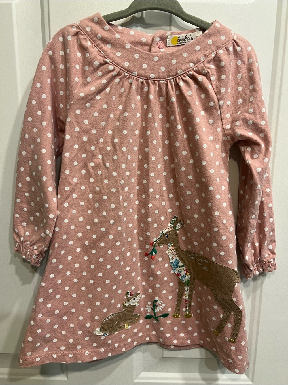 Boden Pink Polka Dot Deer Appliqué Kids Pajama Dress